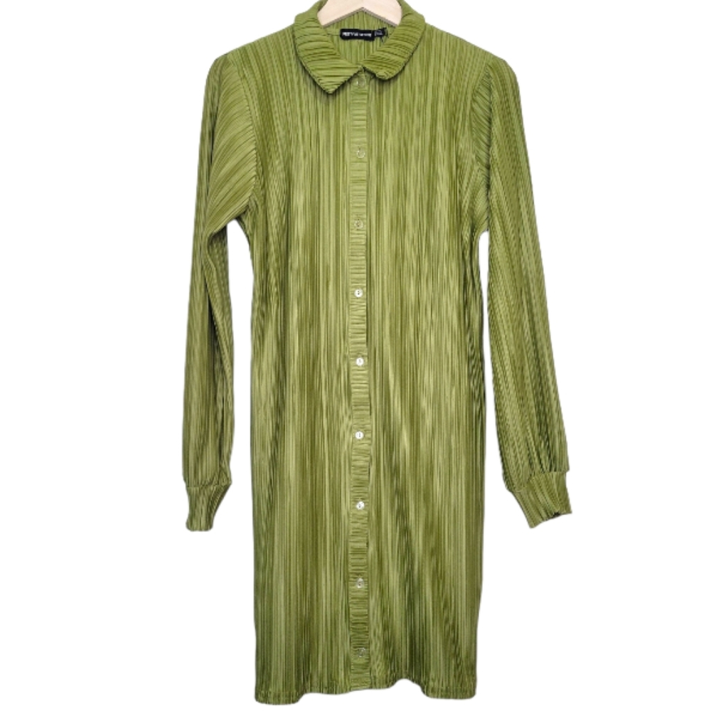 PrettyLittleThing Pleated Button Front Dress, Size 14